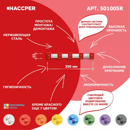 Органайзер настенный HACCPER Control Point для 5 предметов, красный