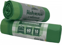 Мешки для мусора Ромашка Надежные суперпрочные с завязками, цвет зеленый, 60л, 10 шт