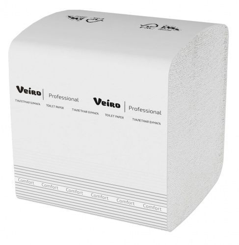 Туалетная бумага в листах V-сложения Veiro Professional Comfort, 2 сл, 250 шт, белая