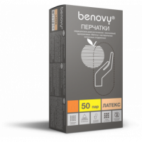 Перчатки латексные смотровые опудренные гладкие Benovy M, натуральный 500/50