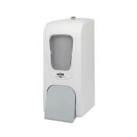 Дозатор для жидкого мыла X12 нажимной 1,2 л БИЗНЕС, корпус белый, стекла прозрачные, кнопка серая