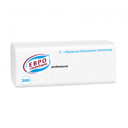 Полотенца в пач. Евро стандарт Professional, V-сл, 1-сл, 200л, 22х24см, белые