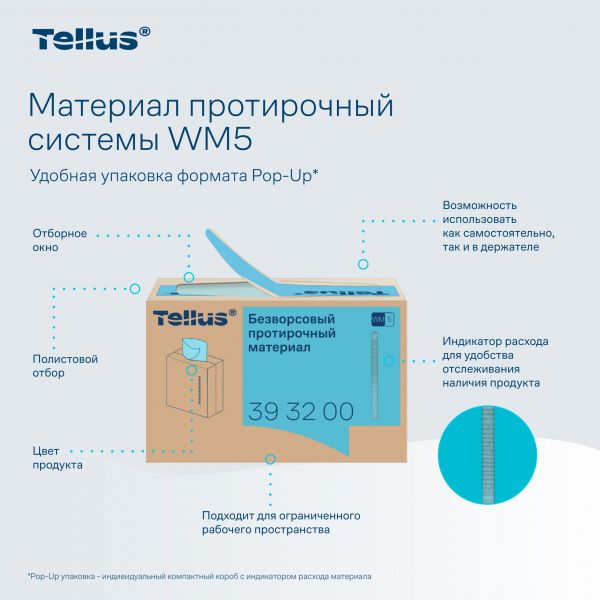 Безворсовый нетканый протирочный материал Tellus бирюзовый