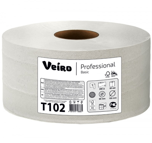 Туалетная бумага 1сл 200м Veiro Professional Basic цвет натуральный (T102) (12 шт.)