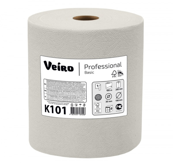 Полотенце бумажное 1сл 180м Veiro Professional Basic цвет натуральный (K101) (6 шт.)