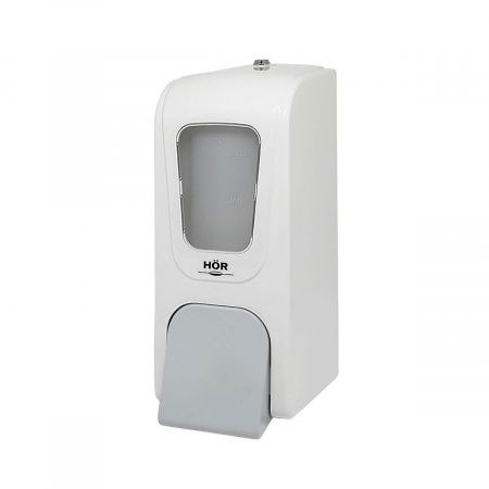 Дозатор для жидкого мыла X12 нажимной 1,2 л БИЗНЕС, корпус белый, стекла прозрачные, кнопка серая