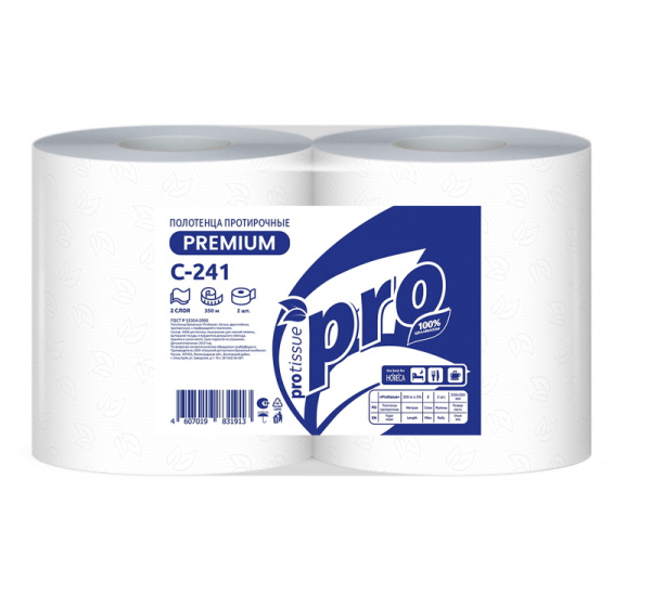 Протирочная бумага 2сл 350м PROtissue Premium белая (С241) (2 шт.)
