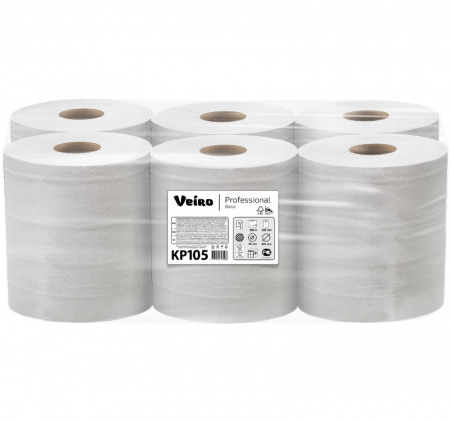 Полотенце бумажное 1сл 300м Veiro Professional Basic центральная вытяжка цвет натуральный (KP105) (6 шт.)