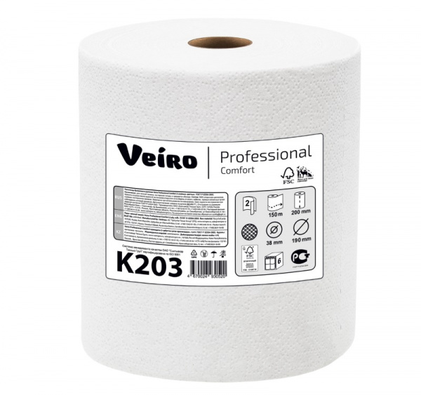 Полотенце бумажное 2сл 150м Veiro Professional Comfort белое (K203) (6 шт.)