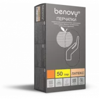 Перчатки латексные смотровые опудренные гладкие Benovy L, натуральный 500/50